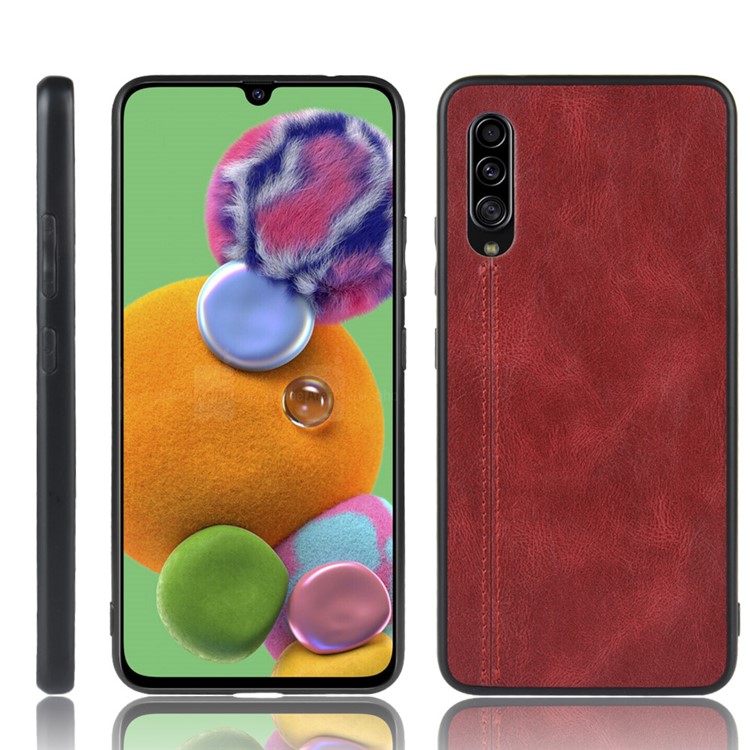 Leather Coated PC + TPU Combo Case for Samsung Galaxy A90 5G - Red-1