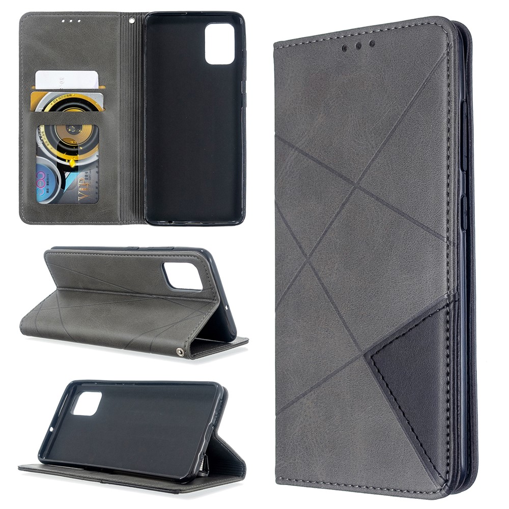 Geometric Pattern Leather Stand Case with Card Slots for Samsung Galaxy A51 - Grey-1