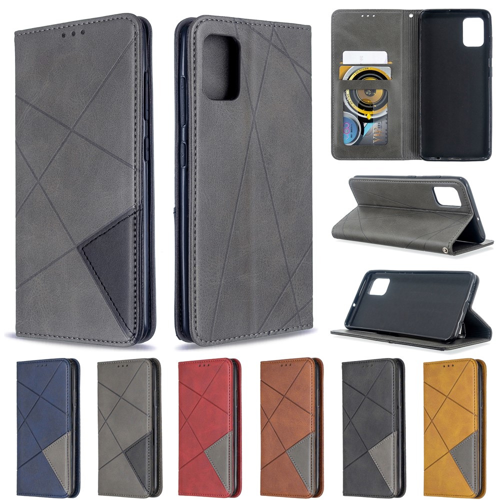 Estuche de Cuero de Patrón Geométrico Con Ranuras Para Tarjetas Para Samsung Galaxy A51 - Gris-11