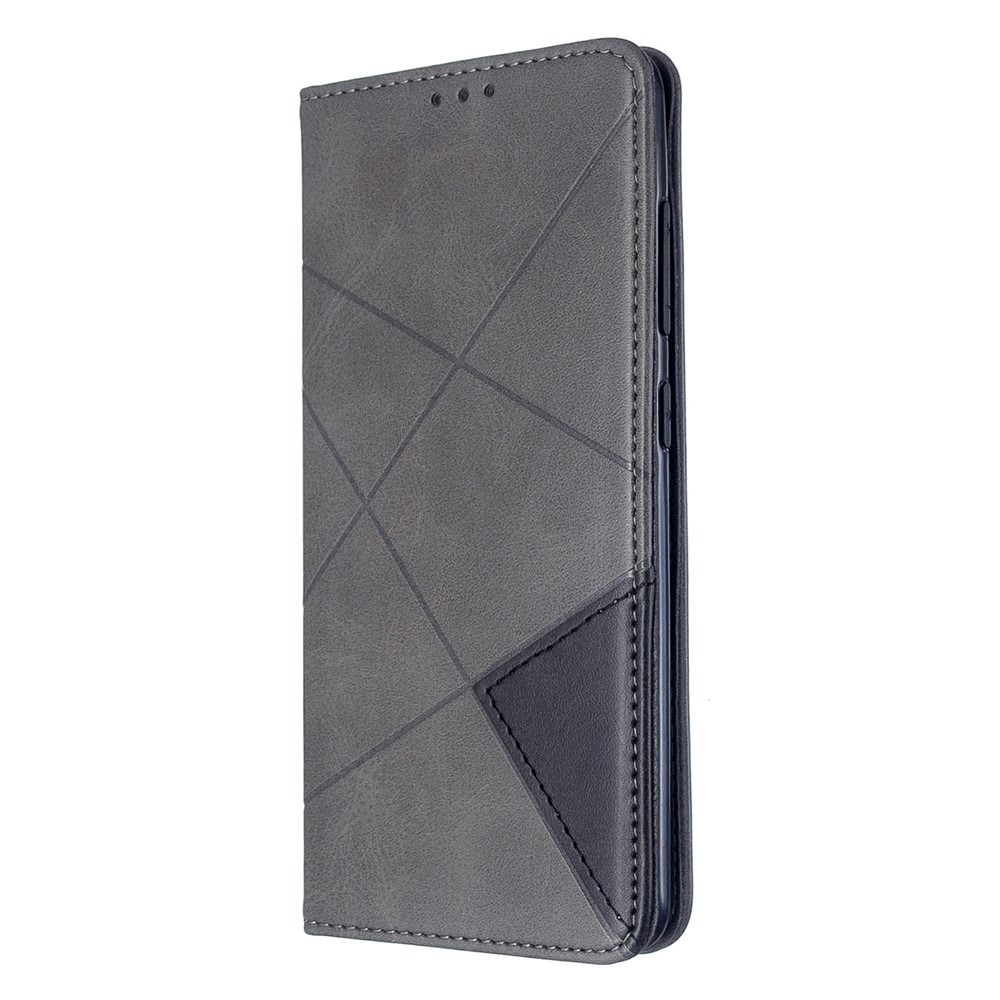 Estuche de Cuero de Patrón Geométrico Con Ranuras Para Tarjetas Para Samsung Galaxy A51 - Gris-2