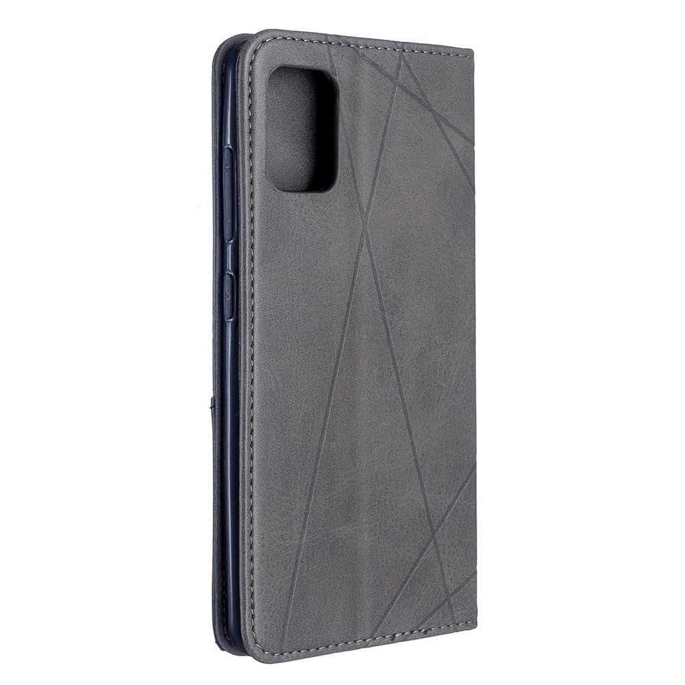 Estuche de Cuero de Patrón Geométrico Con Ranuras Para Tarjetas Para Samsung Galaxy A51 - Gris-3