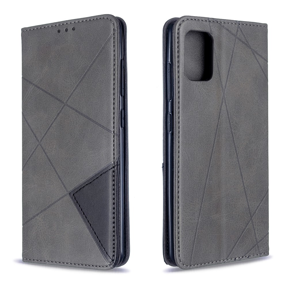 Estuche de Cuero de Patrón Geométrico Con Ranuras Para Tarjetas Para Samsung Galaxy A51 - Gris-4