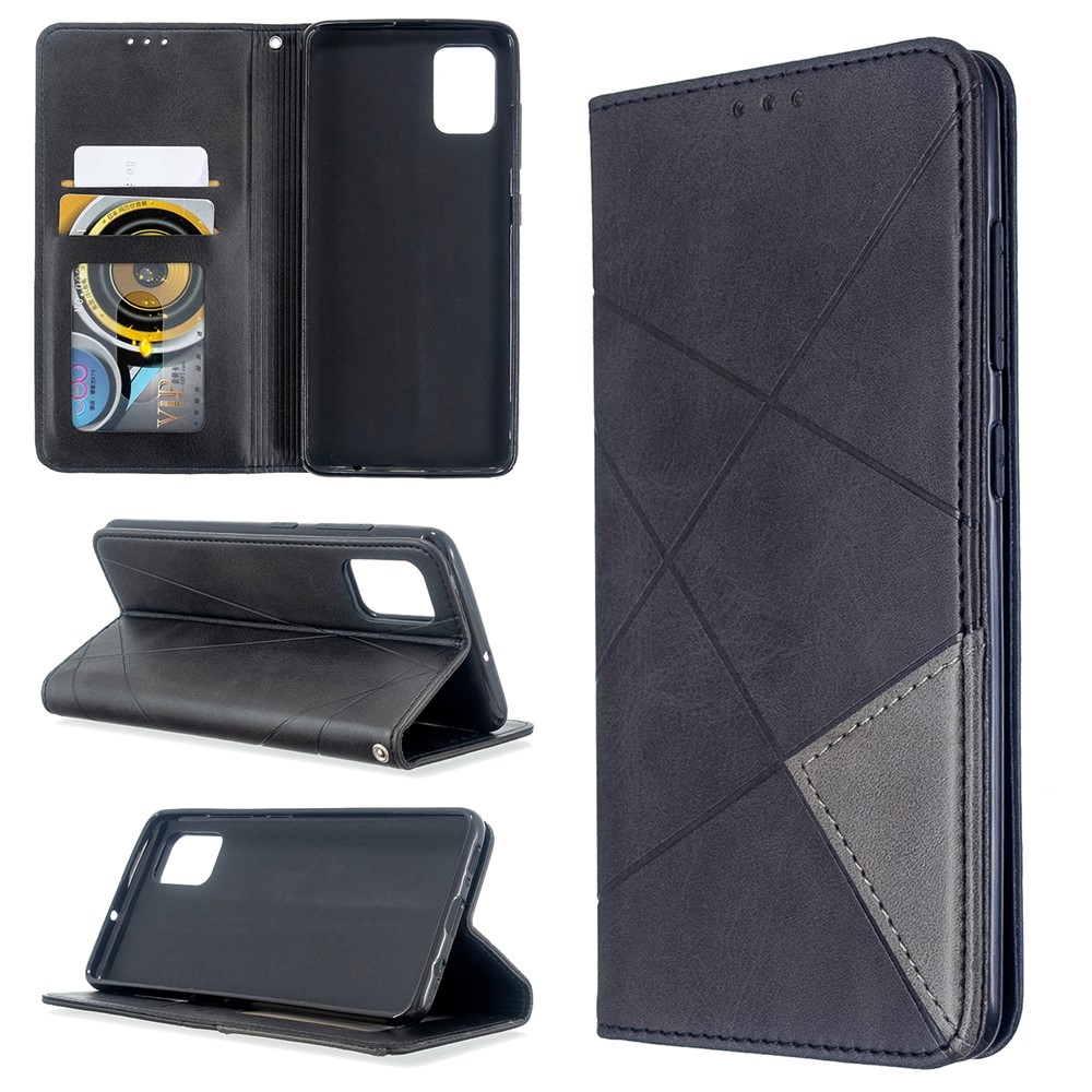 Geometric Pattern Leather Stand Case with Card Slots for Samsung Galaxy A51 - Black-1