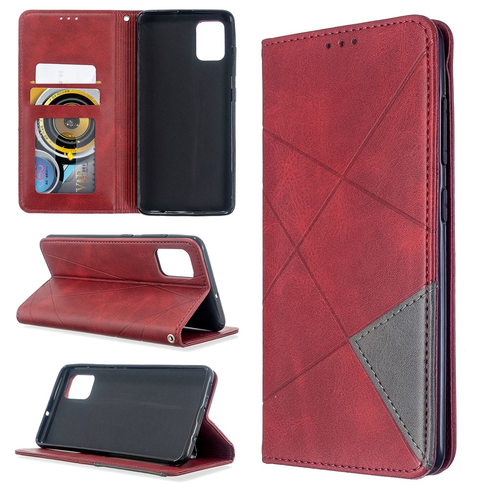 Geometric Pattern Leather Stand Case with Card Slots for Samsung Galaxy A51 - Red-1