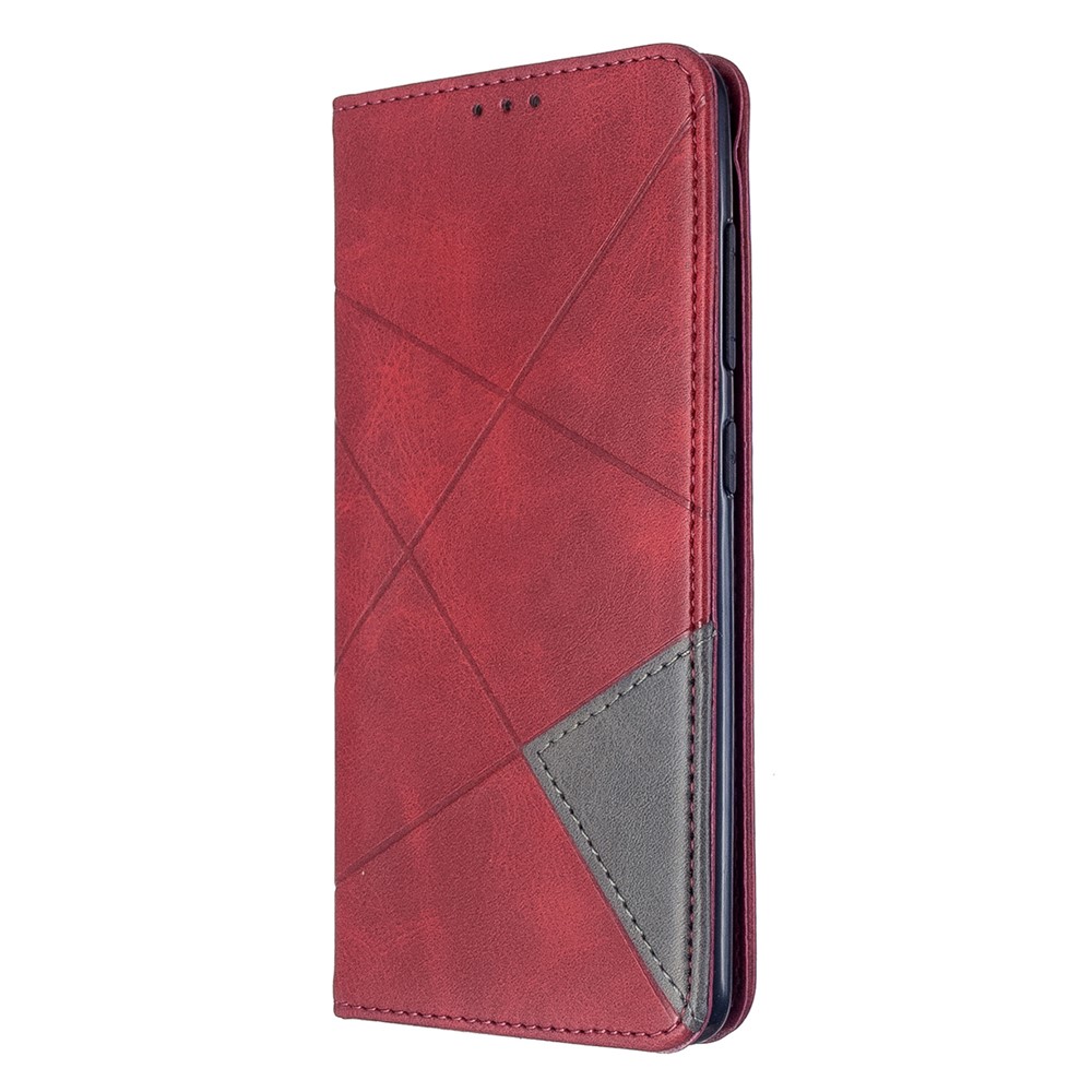Geometric Pattern Leather Stand Case with Card Slots for Samsung Galaxy A51 - Red-2