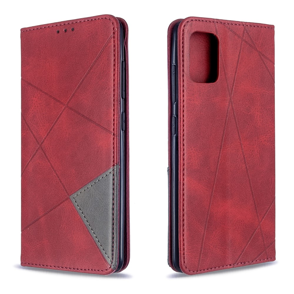 Geometric Pattern Leather Stand Case with Card Slots for Samsung Galaxy A51 - Red-4