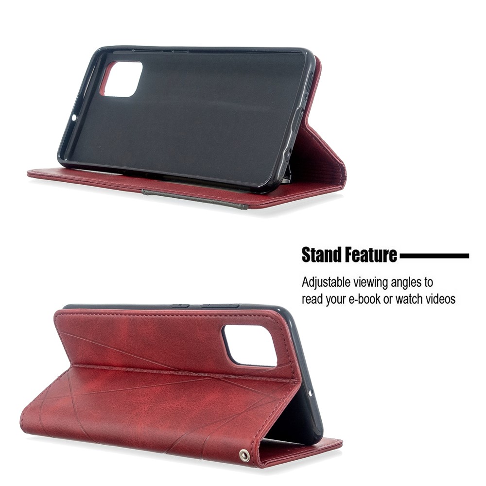 Geometric Pattern Leather Stand Case with Card Slots for Samsung Galaxy A51 - Red-5