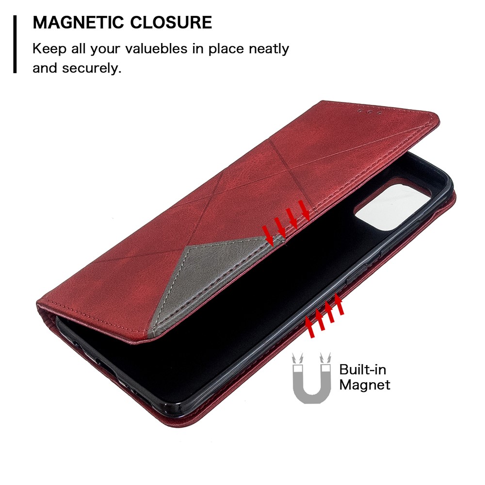 Geometric Pattern Leather Stand Case with Card Slots for Samsung Galaxy A51 - Red-6