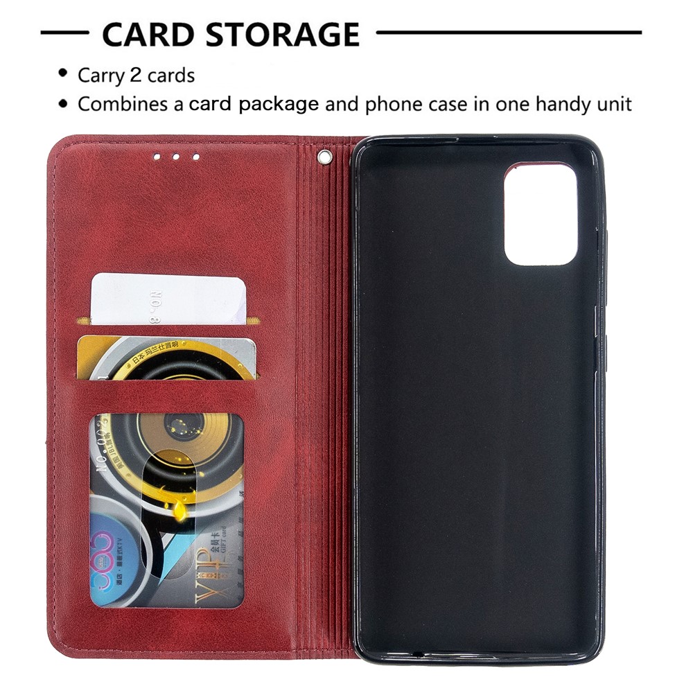 Geometric Pattern Leather Stand Case with Card Slots for Samsung Galaxy A51 - Red-7