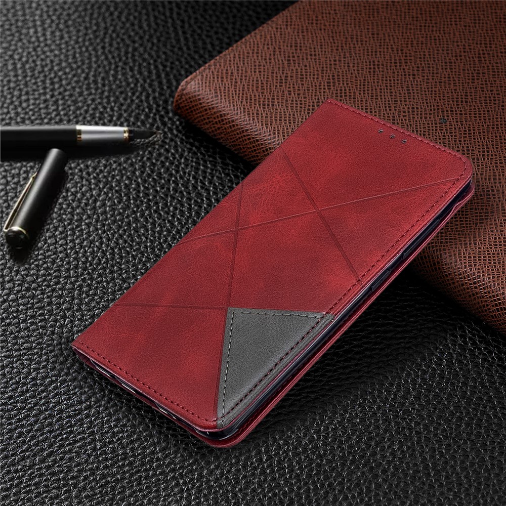 Geometric Pattern Leather Stand Case with Card Slots for Samsung Galaxy A51 - Red-8