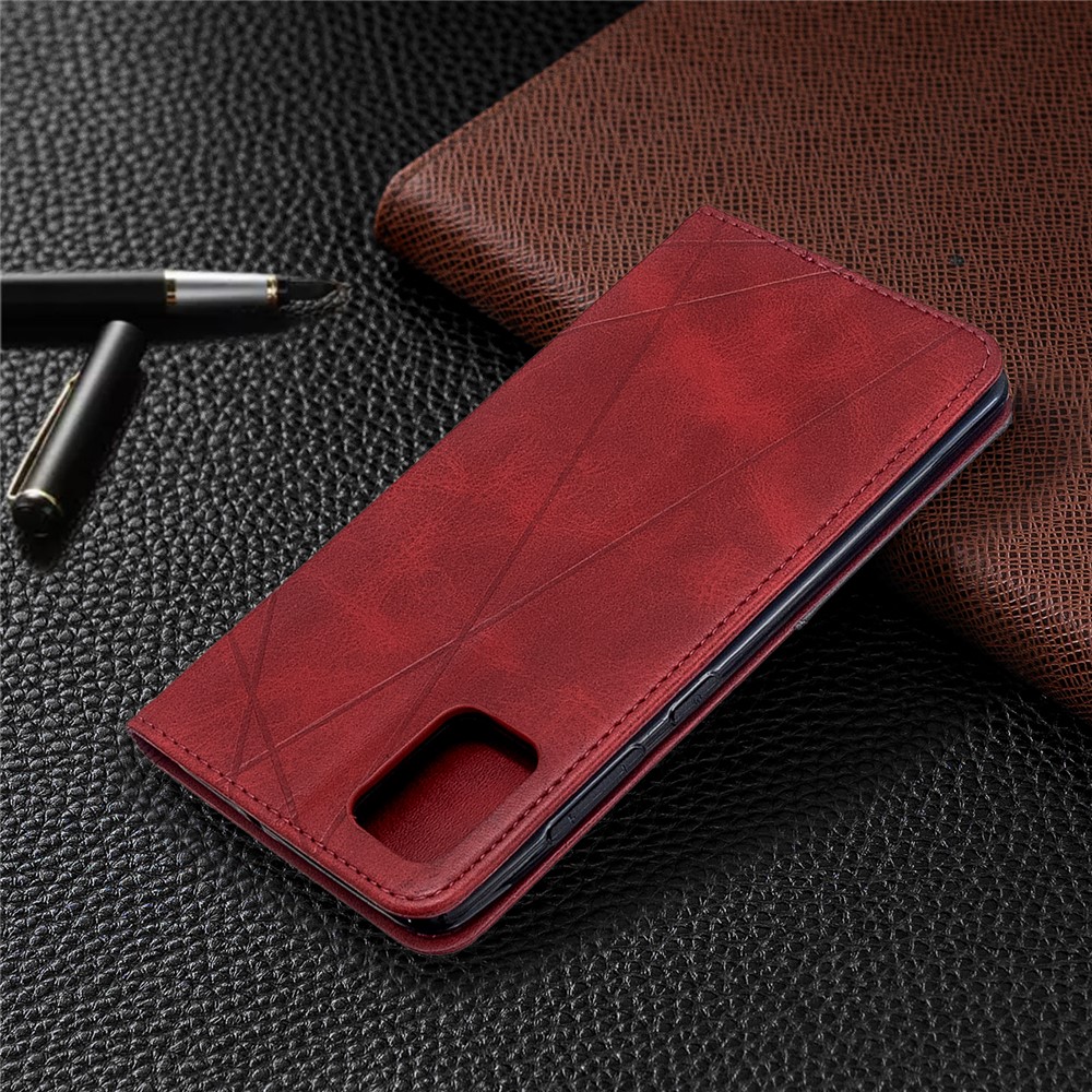 Geometric Pattern Leather Stand Case with Card Slots for Samsung Galaxy A51 - Red-9