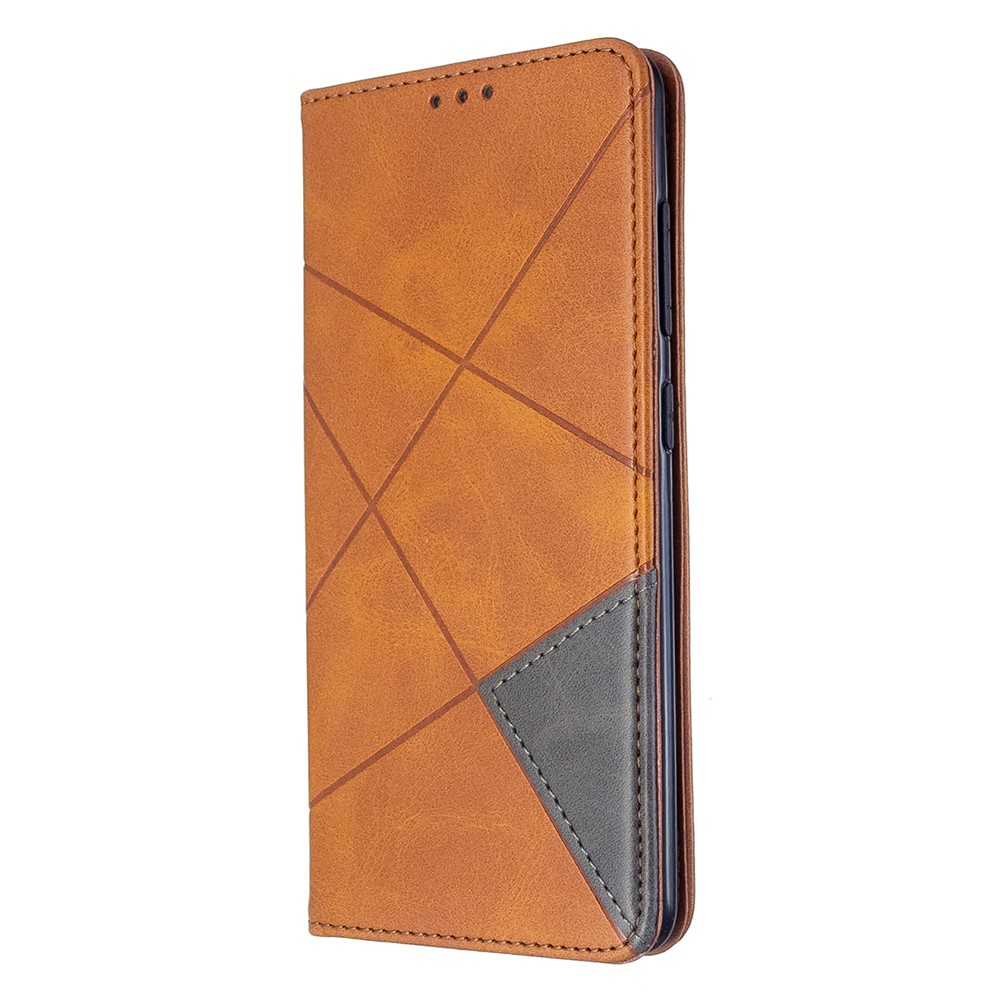 Geometric Pattern Leather Stand Case with Card Slots for Samsung Galaxy A51 - Brown-2