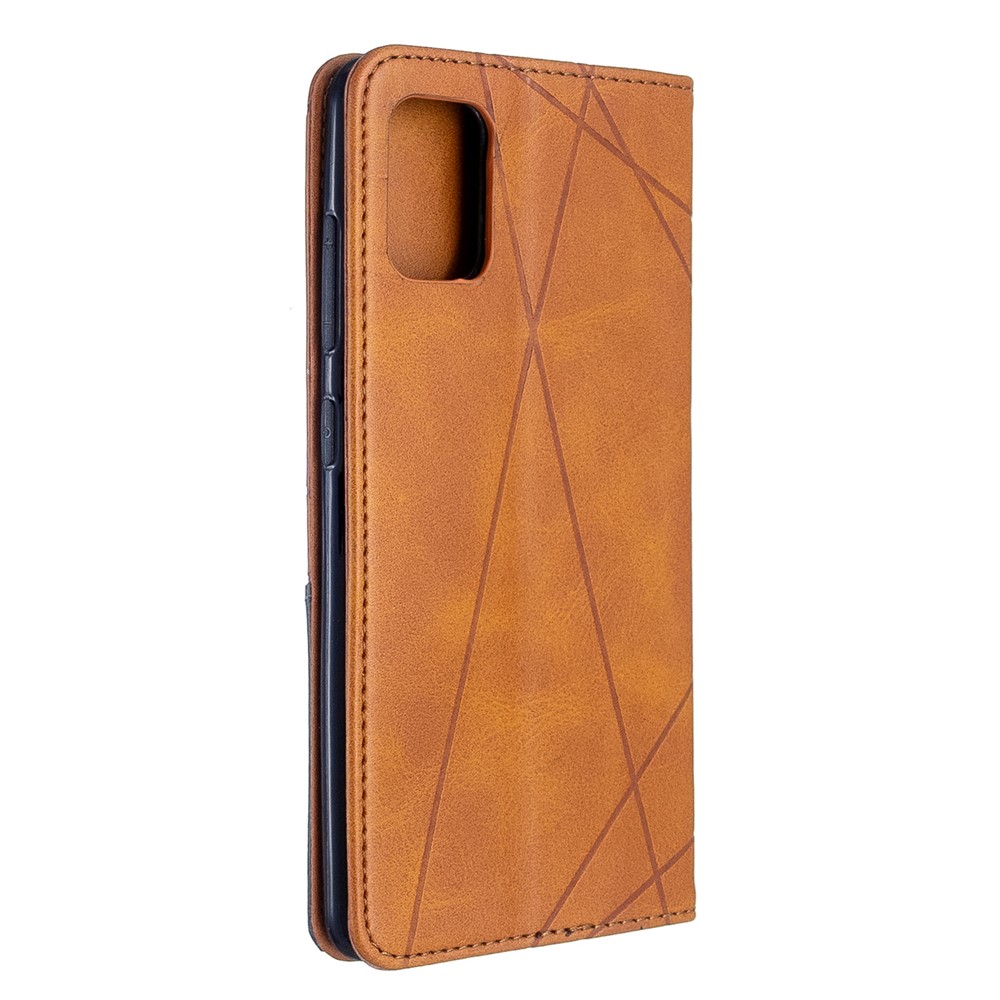 Geometric Pattern Leather Stand Case with Card Slots for Samsung Galaxy A51 - Brown-3