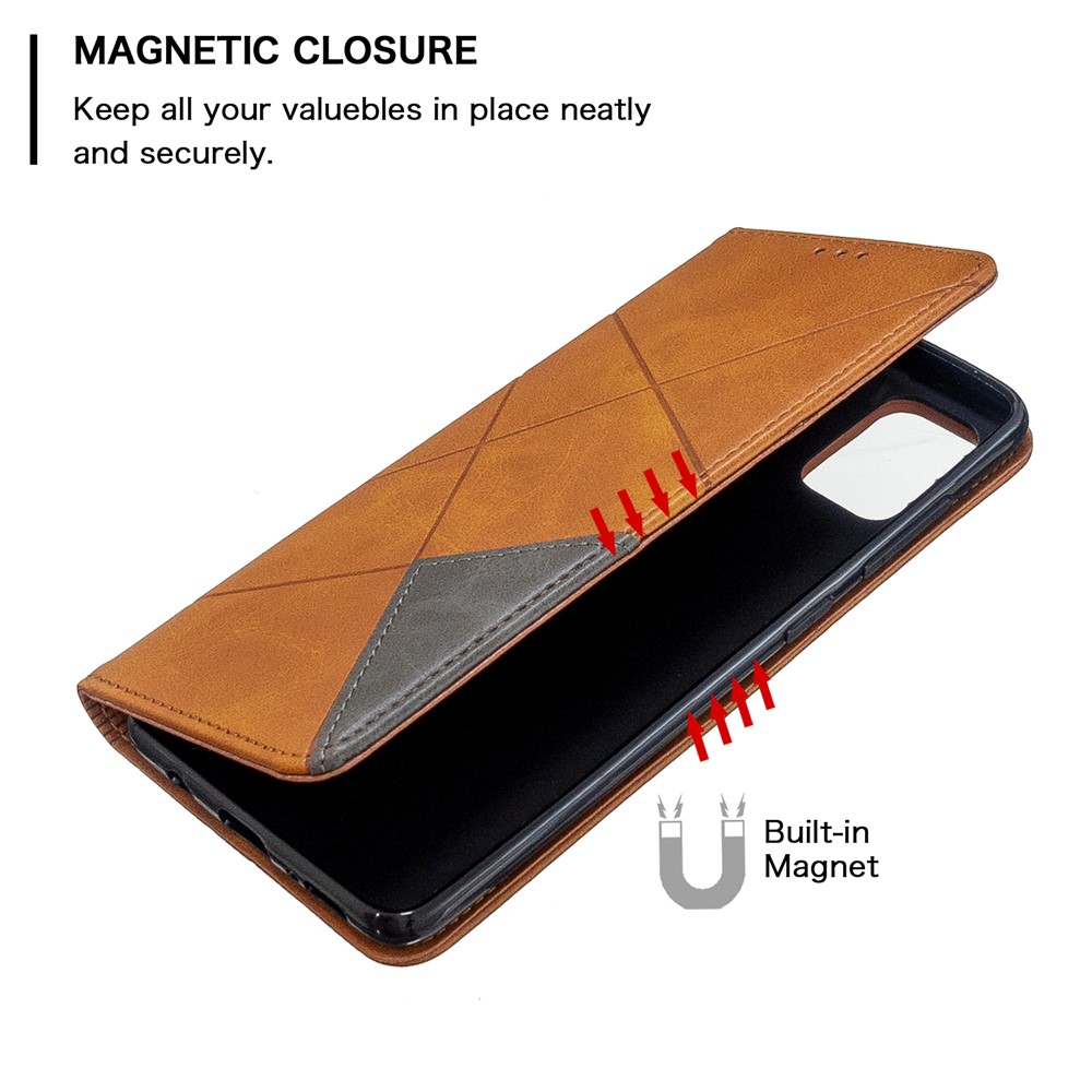 Geometric Pattern Leather Stand Case with Card Slots for Samsung Galaxy A51 - Brown-6