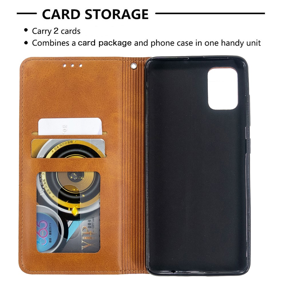 Geometric Pattern Leather Stand Case with Card Slots for Samsung Galaxy A51 - Brown-7
