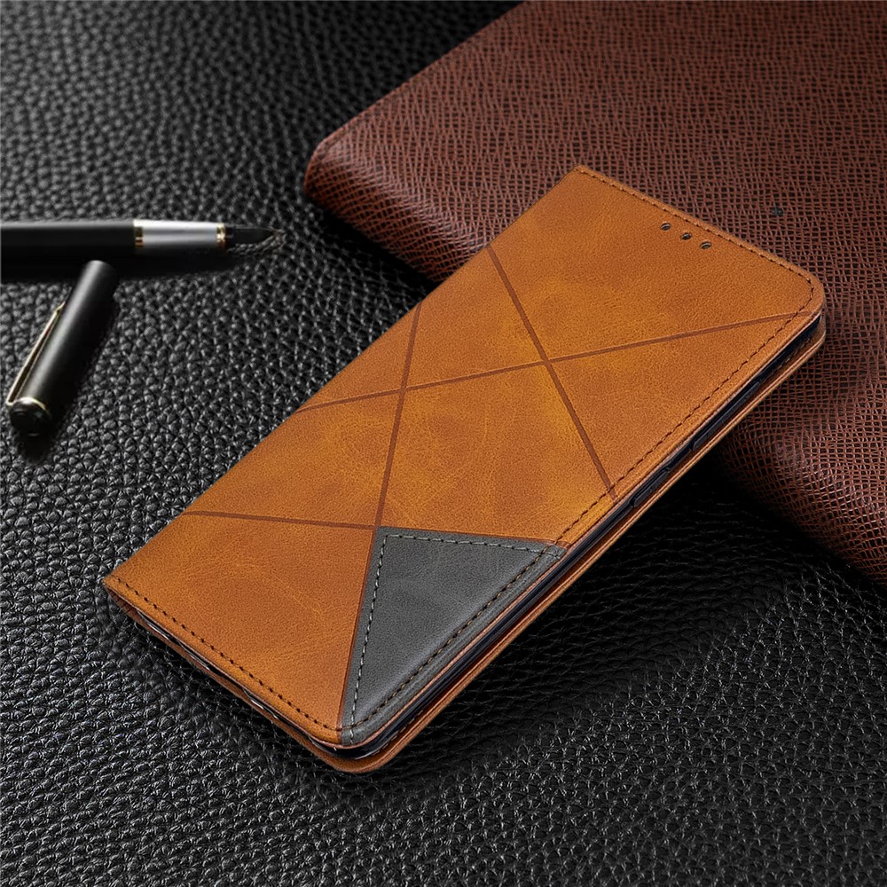 Geometric Pattern Leather Stand Case with Card Slots for Samsung Galaxy A51 - Brown-8