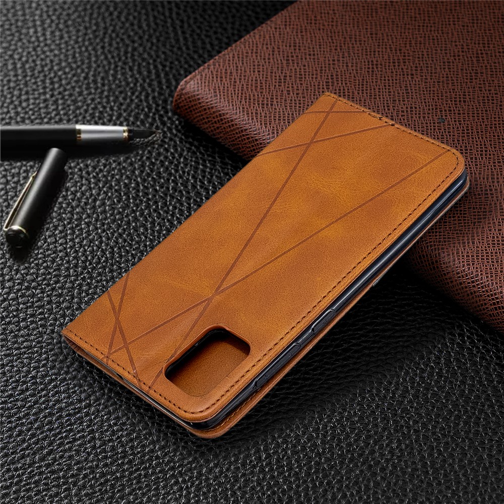 Geometric Pattern Leather Stand Case with Card Slots for Samsung Galaxy A51 - Brown-9