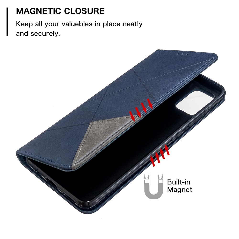 Geometric Pattern Leather Stand Case with Card Slots for Samsung Galaxy A51 - Blue-6