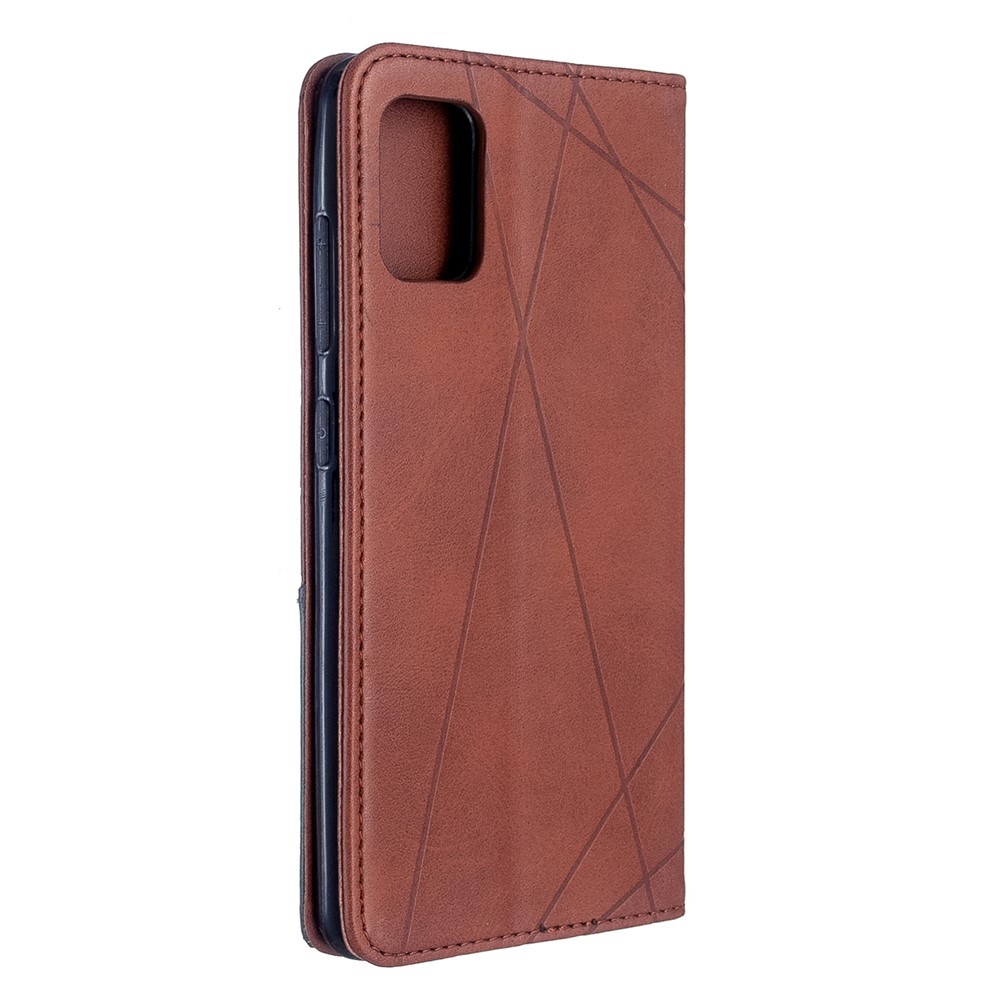 Geometric Pattern Leather Stand Case with Card Slots for Samsung Galaxy A51 - Coffee-3