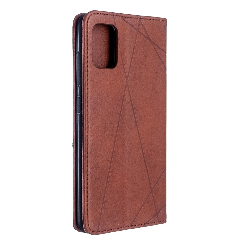 Case de Cuero de Patrón Geométrico Con Ranuras Para Tarjetas Para Samsung Galaxy A51 - Marrón