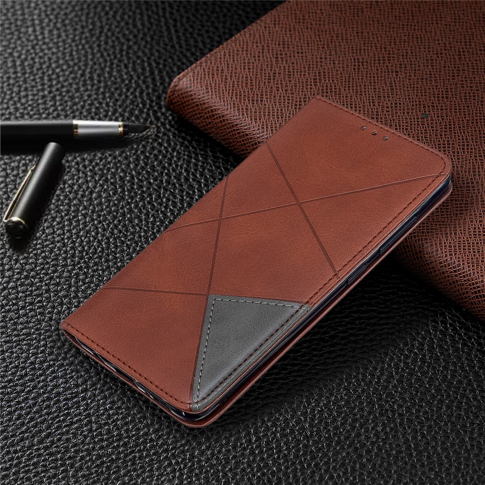 Geometric Pattern Leather Stand Case with Card Slots for Samsung Galaxy A51 - Coffee-8