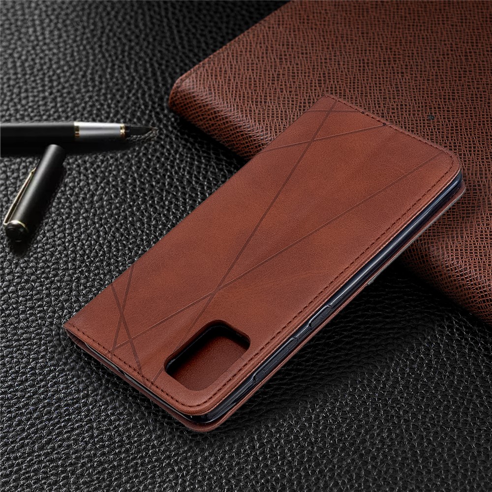 Custodia in Pelle Geometrica Con Slot di Carte Per Samsung Galaxy A51 - Marrone