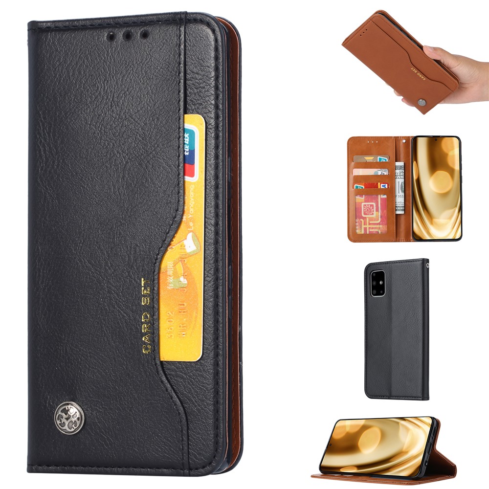Auto-absorbed with Wallet Leather Cover for Samsung Galaxy A71 - Black-1