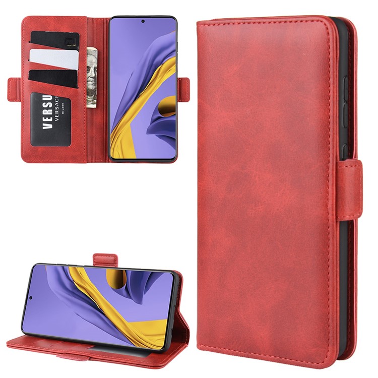 Magnet Adsorption Leather Wallet Stand Phone Shell Covering for Samsung Galaxy A51 - Red-1
