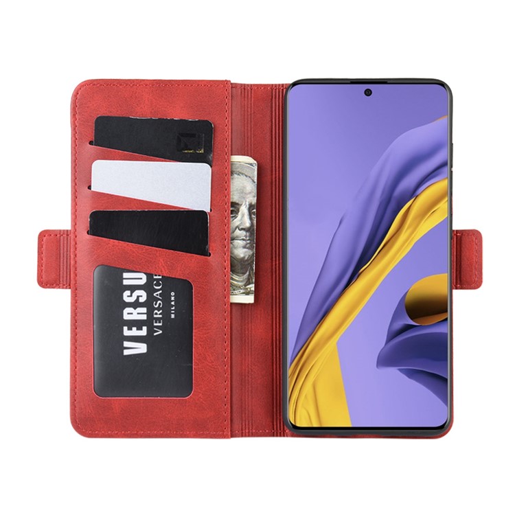 Magnet Adsorption Leather Wallet Stand Phone Shell Covering for Samsung Galaxy A51 - Red-4