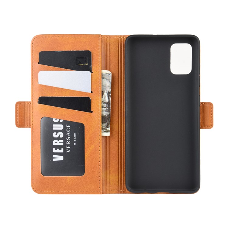 Magnet Adsorption Leather Wallet Stand Phone Shell Covering for Samsung Galaxy A51 - Brown-3