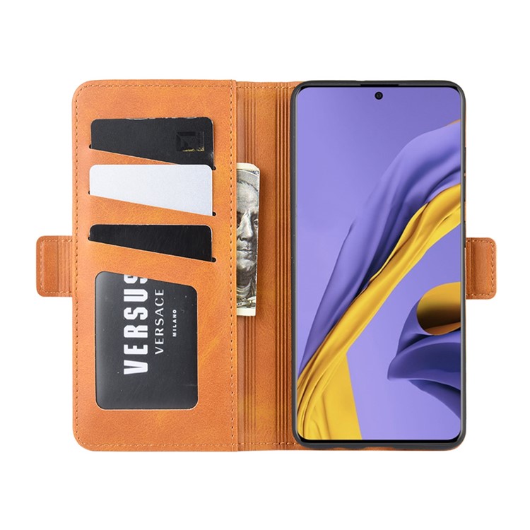 Magnet Adsorption Leather Wallet Stand Phone Shell Covering for Samsung Galaxy A51 - Brown-4