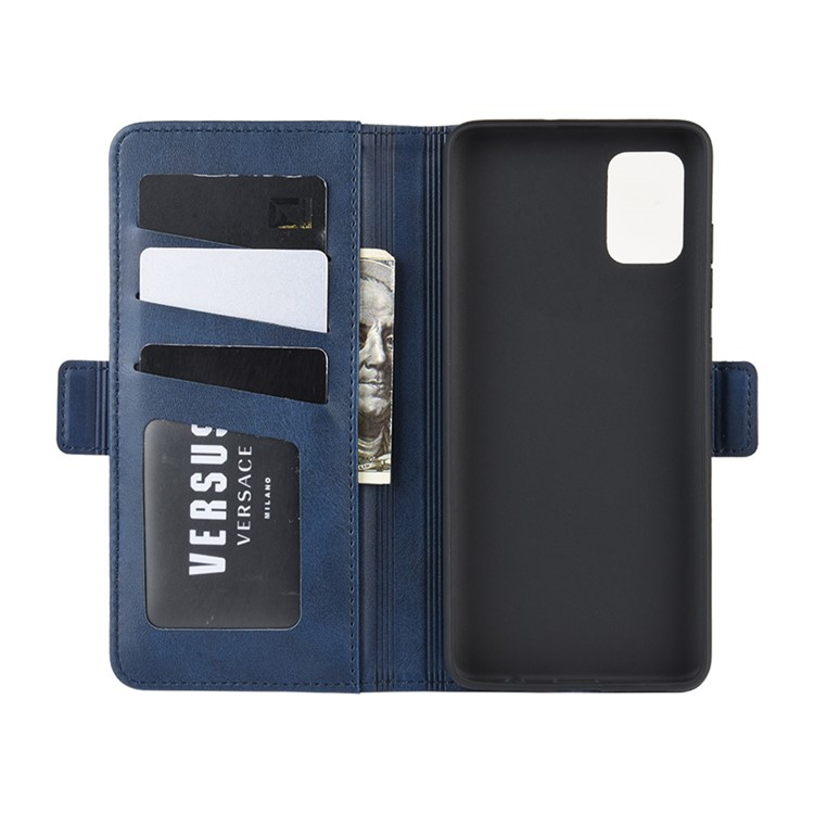 Magnet Adsorption Leather Wallet Stand Phone Shell Covering for Samsung Galaxy A51 - Blue-4