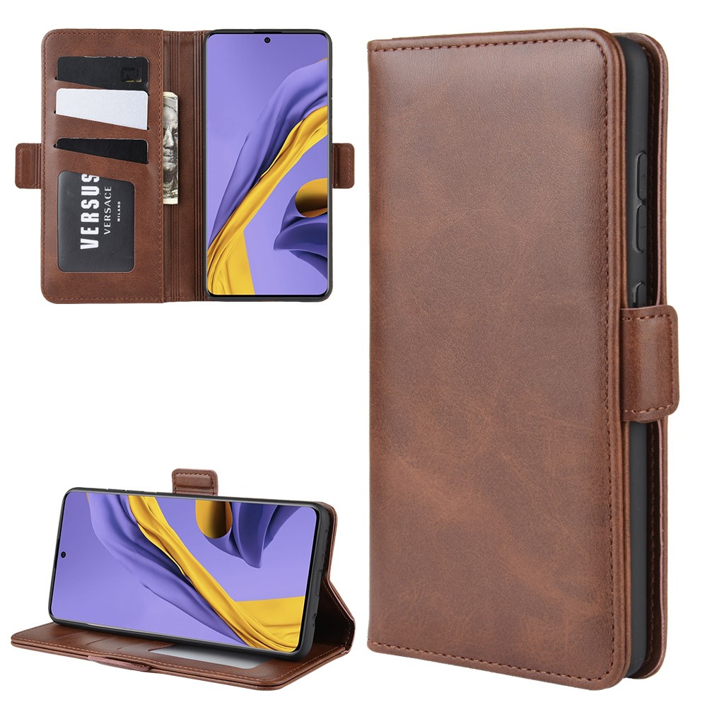 Magnet Adsorption Leather Wallet Stand Phone Shell Covering for Samsung Galaxy A51 - Coffee-1