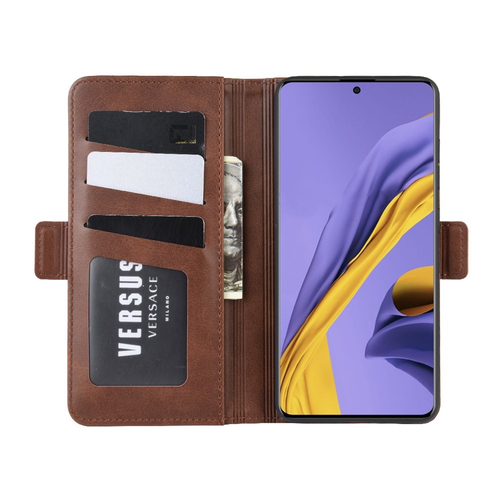 Magnet Adsorption Leather Wallet Stand Phone Shell Covering for Samsung Galaxy A51 - Coffee-5