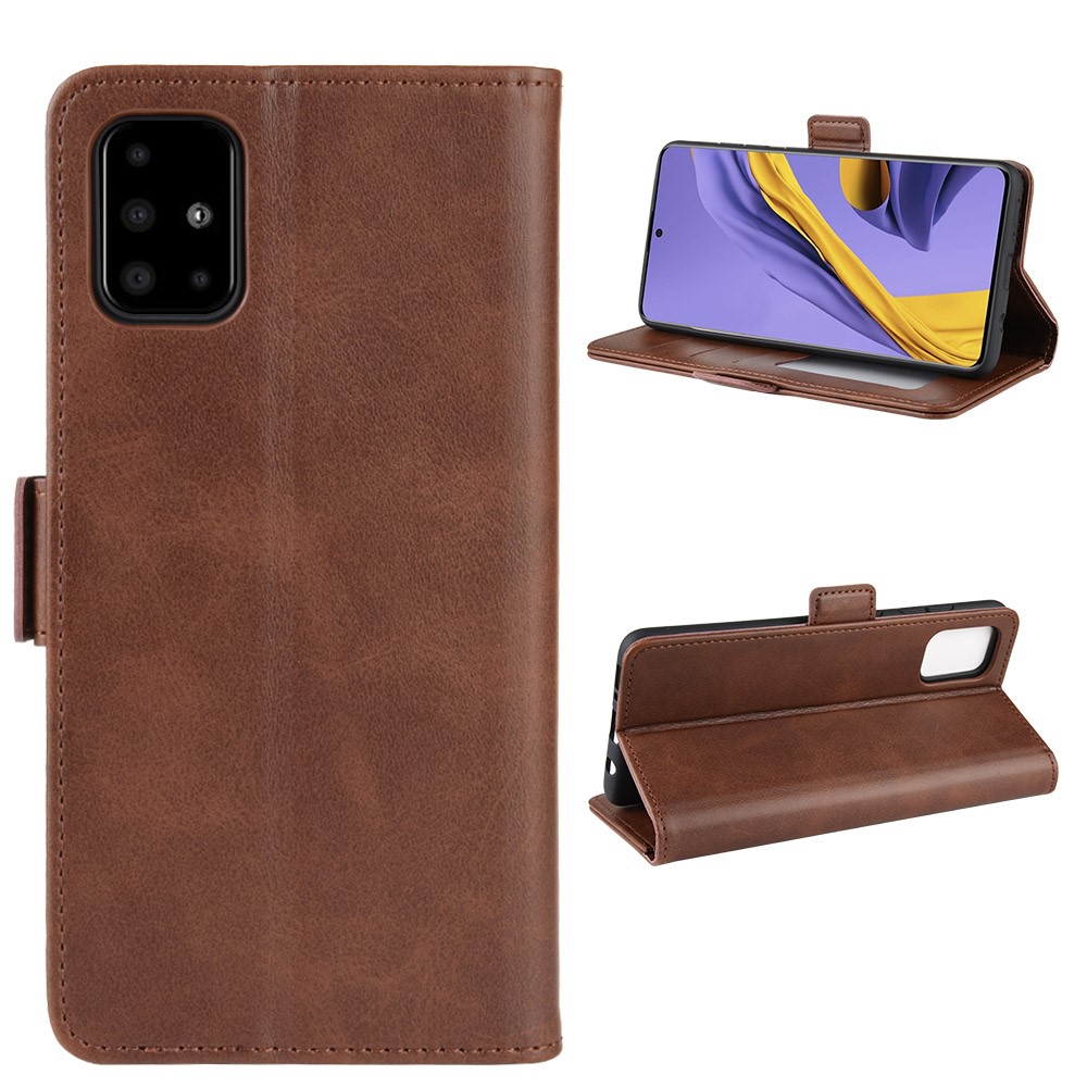 Magnet Adsorption Leather Wallet Stand Phone Shell Covering for Samsung Galaxy A51 - Coffee-7