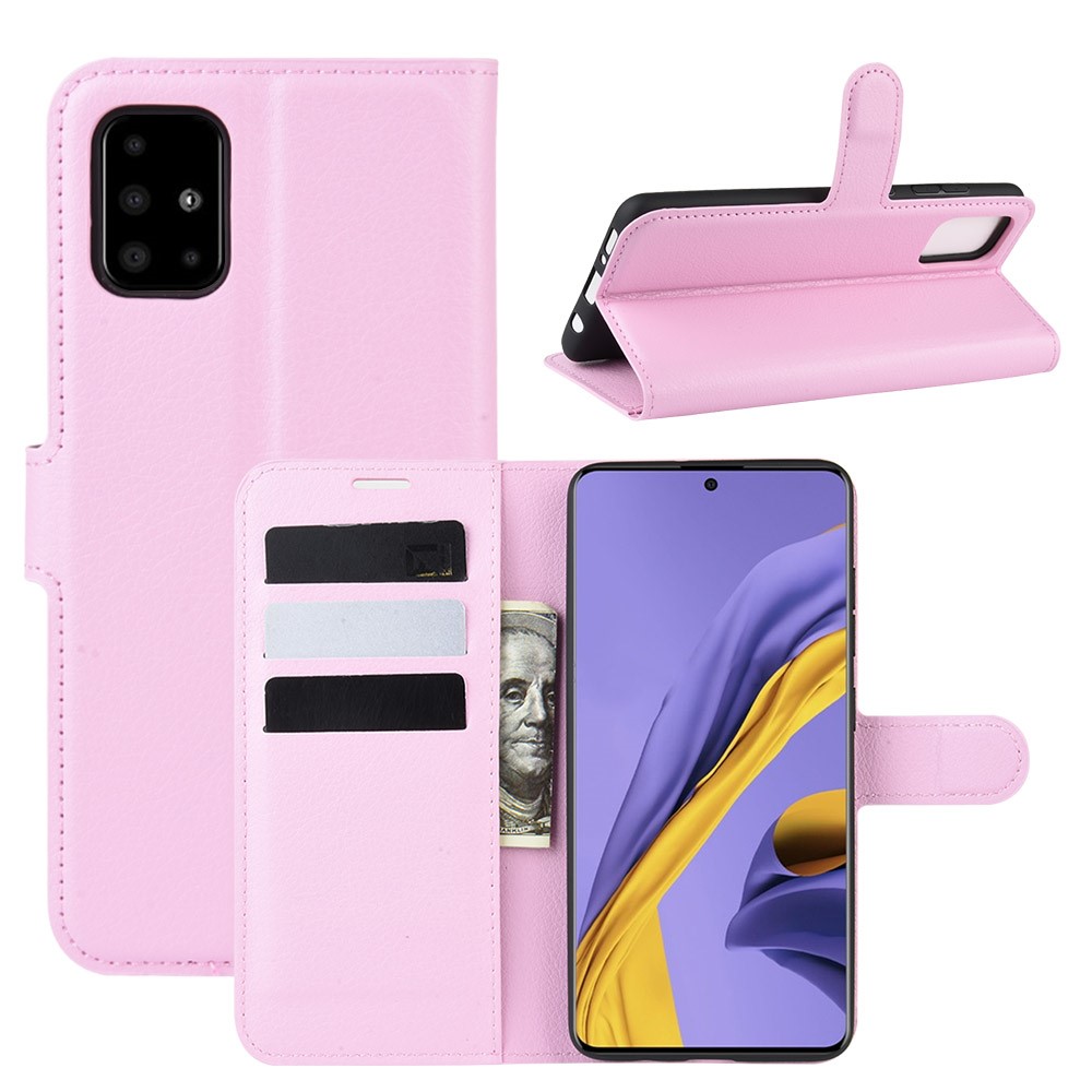 Litchi Skin Wallet Leather Stand Case for Samsung Galaxy A51 - Pink-1