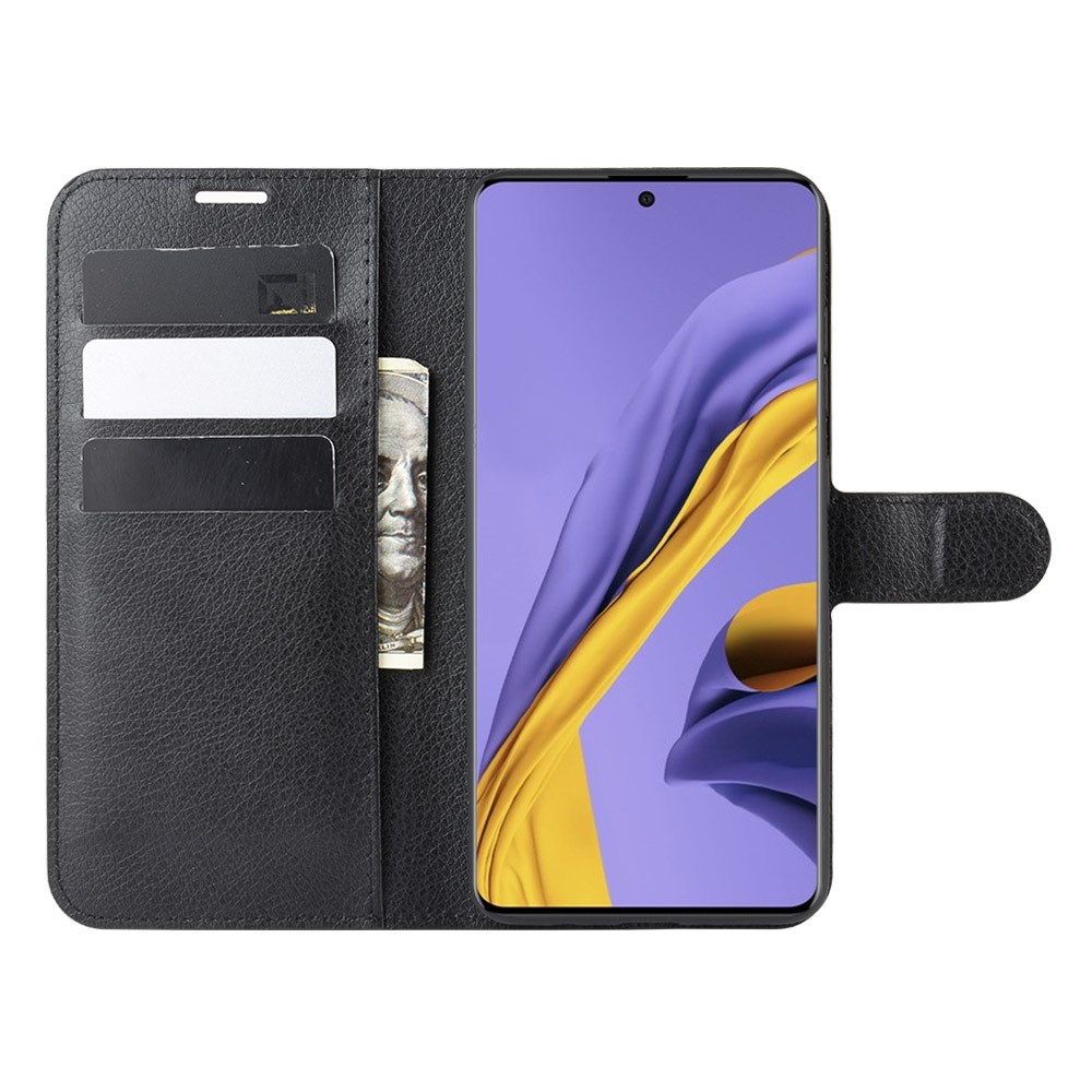 Litchi Skin PU Leather Billet Funda Teléfono Magnetic Tapón a Prueba de Choque Para la Cubierta de Soporte de Chancro Para Samsung Galaxy A51 4G - Negro-4