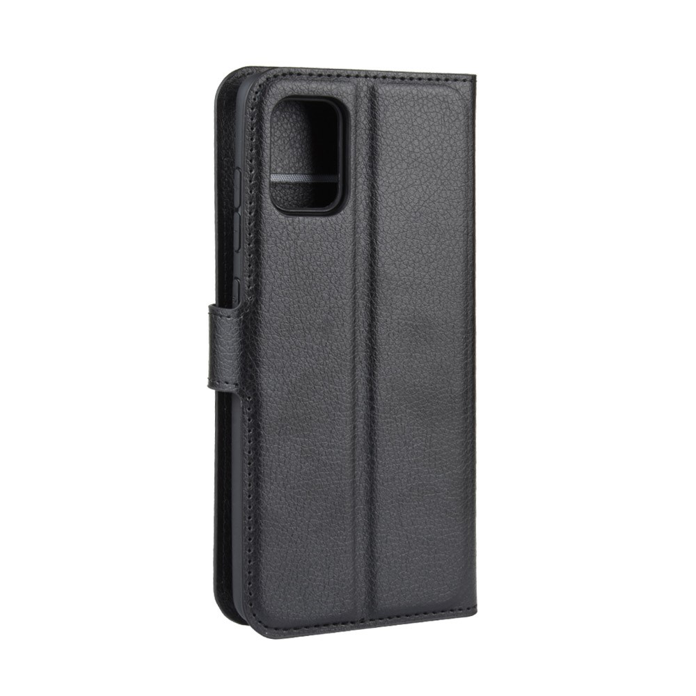 Litchi Skin PU Leather Billet Funda Teléfono Magnetic Tapón a Prueba de Choque Para la Cubierta de Soporte de Chancro Para Samsung Galaxy A51 4G - Negro-6