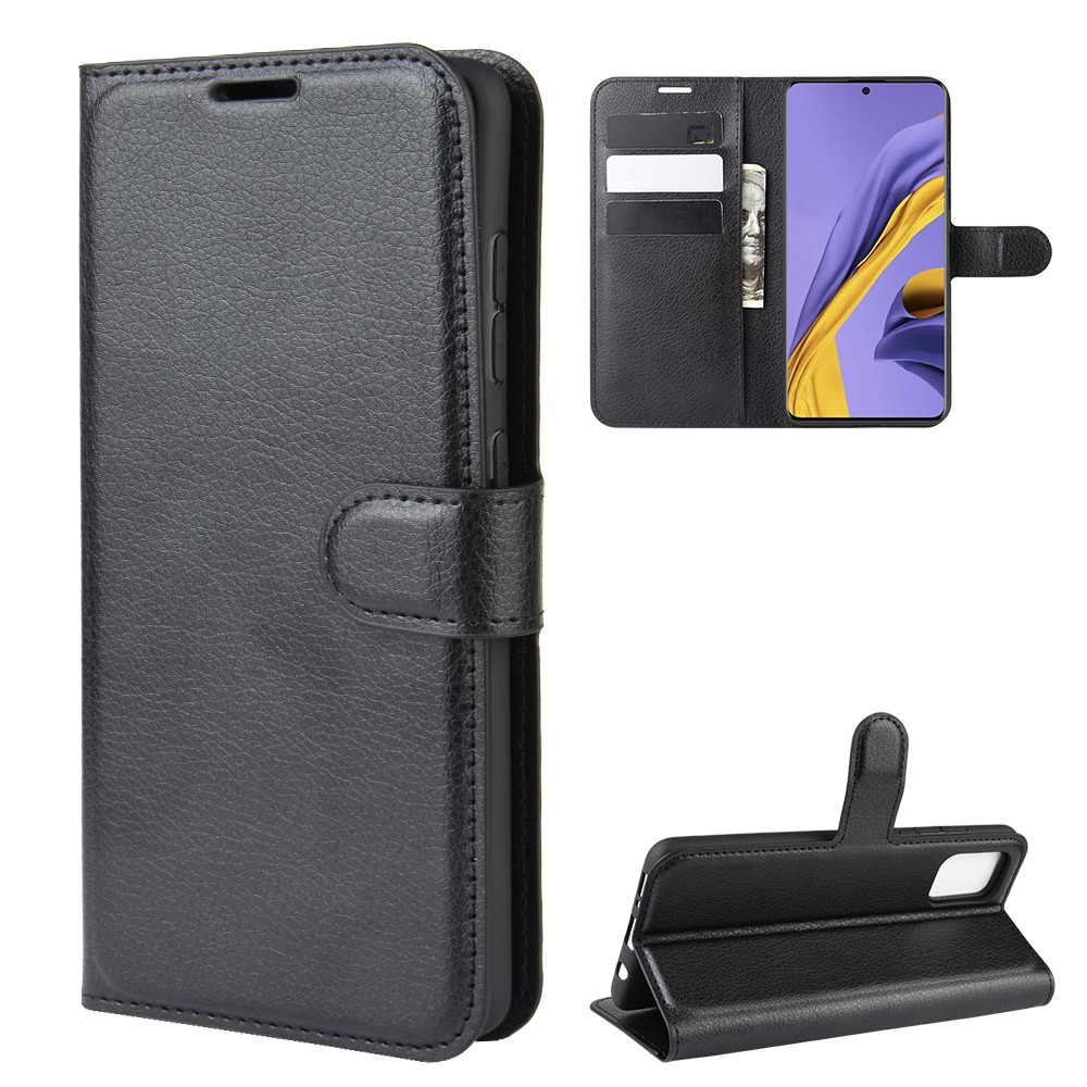 Litchi Skin PU Leather Billet Funda Teléfono Magnetic Tapón a Prueba de Choque Para la Cubierta de Soporte de Chancro Para Samsung Galaxy A51 4G - Negro-7