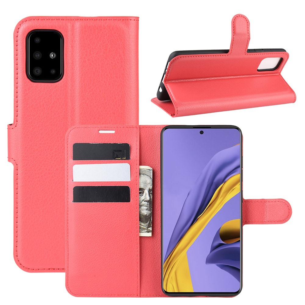 Litchi Skin Wallet Leather Stand Case for Samsung Galaxy A51 - Red-1