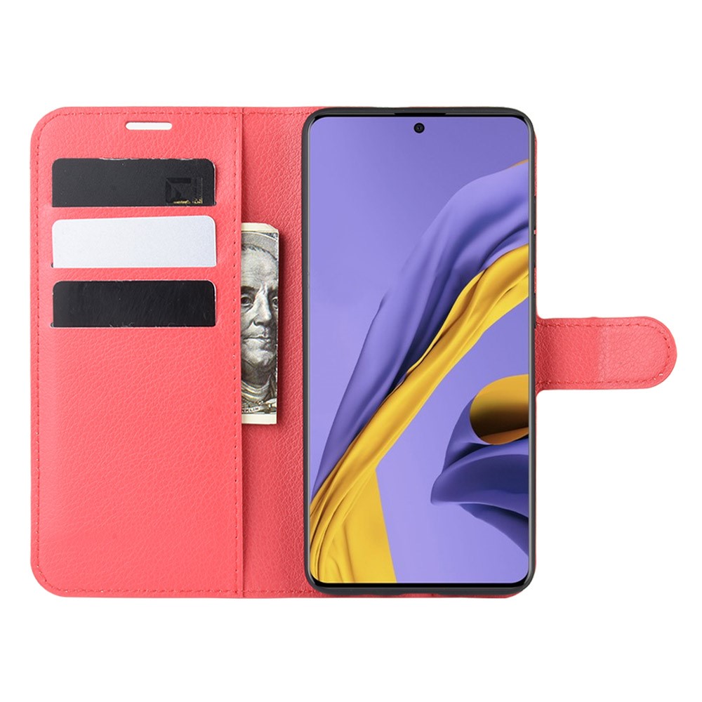 Litchi Skin Wallet Leather Stand Case for Samsung Galaxy A51 - Red-4