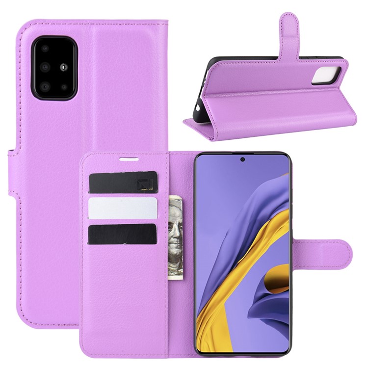 Litchi Skin Wallet Leather Stand Case for Samsung Galaxy A51 - Purple-1