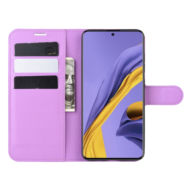 Litchi Skin Wallet Leather Stand Case for Samsung Galaxy A51 - Purple-4
