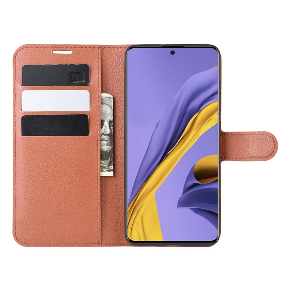 Litchi Skin Wallet Leather Stand Case for Samsung Galaxy A51 - Brown-4