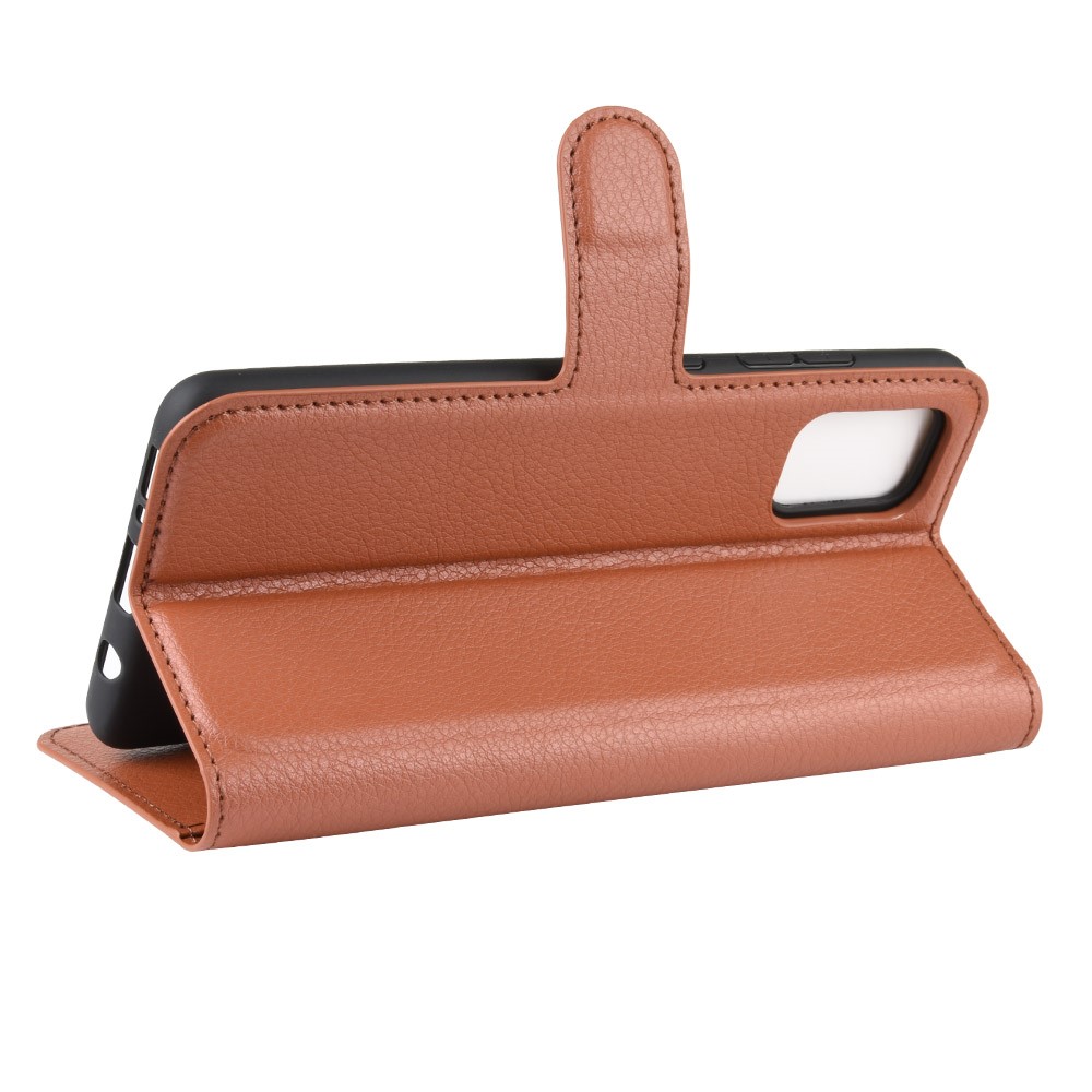 Litchi Skin Wallet Leather Stand Case for Samsung Galaxy A51 - Brown-5