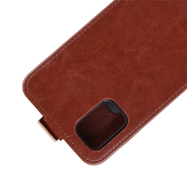 Pele Cavalo Louco PU Shell De Couro Verticais Aleta Para Samsung Galaxy A71 - Castanho-2
