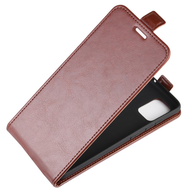 Pele Cavalo Louco PU Shell De Couro Verticais Aleta Para Samsung Galaxy A71 - Castanho-3