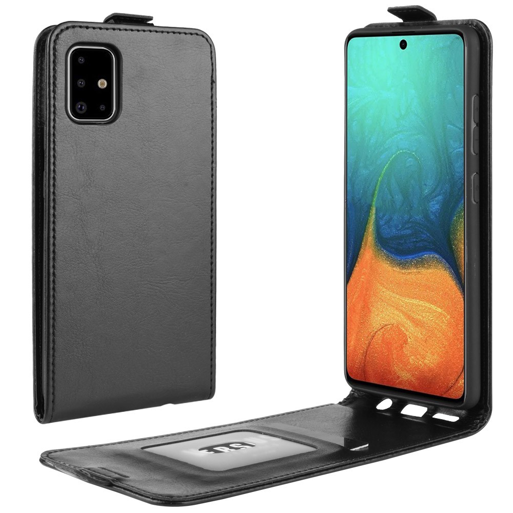 Crazy Horse Skin PU Vertical Flip Leather Shell for Samsung Galaxy A71 - Black-1