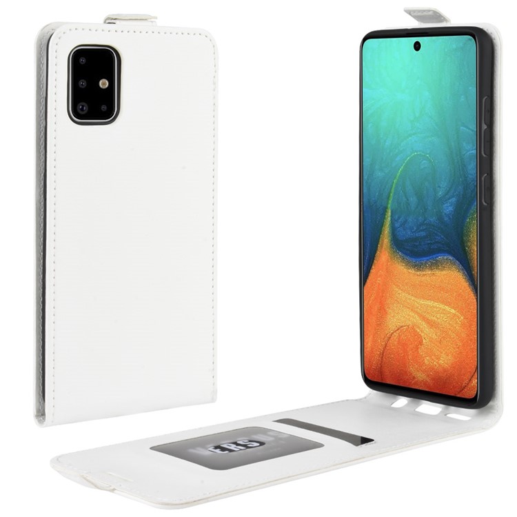 Loco De La Piel Del Caballo De La PU De La Cáscara De Cuero Vertical Del Tirón Para Samsung Galaxy A71 - Blanco-1