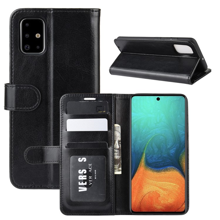 Crazy Horse Skin PU Leather Flip Phone Case for Samsung Galaxy A71 - Black-1